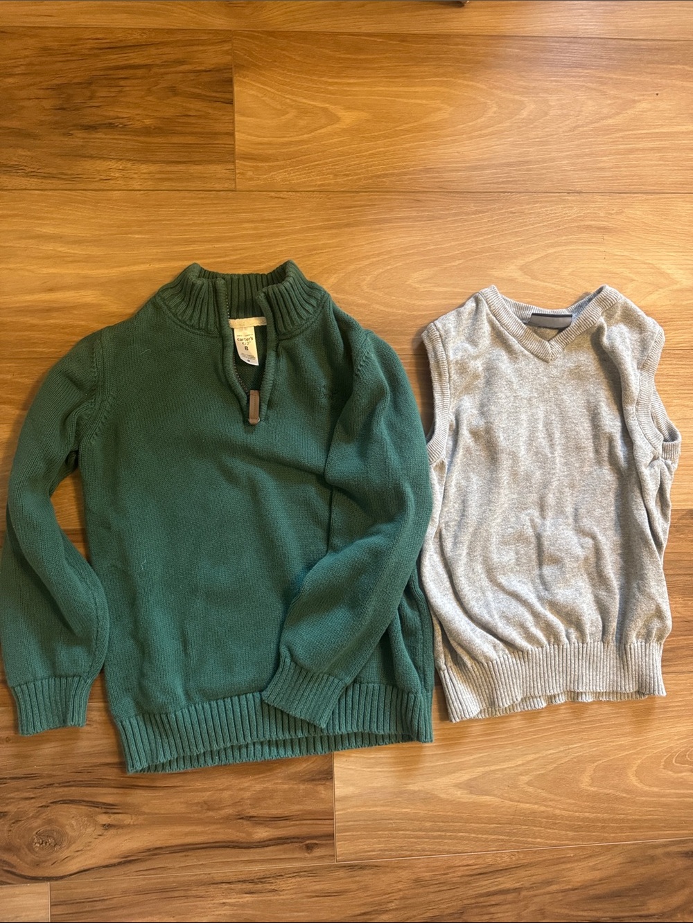 Boys’ Green Quarter-Zip Pullover + Gray Vest Holiday/Christmas Sweaters